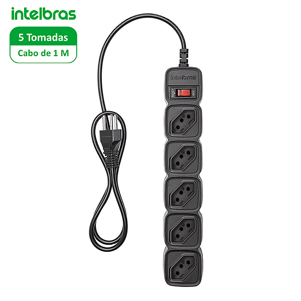 Filtro de Linha Extensão Elétrica Com 5 Tomadas e Cabo 1 M, Preto - Intelbras EPE 205