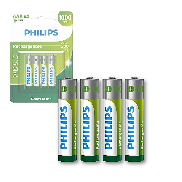 Pilha Recarregável AAA (Palito) 1.2V 1.000mAh com 4 Unidades - Philips R03B4RTU10/59