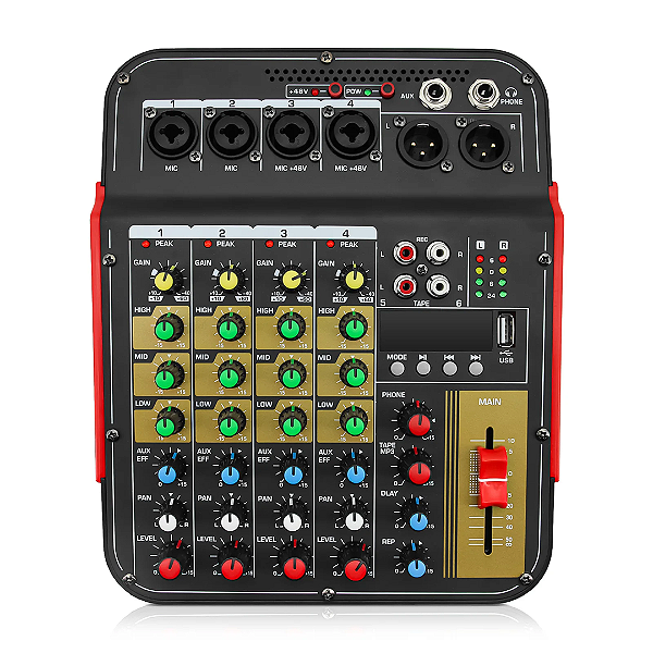Mesa de Som Portátil 6 Canais com USB e Bluetooth Compatível Processador Reverb