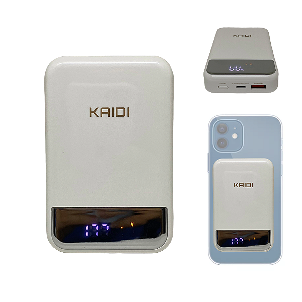 Carregador Portátil Power Bank de Indução Magnético 10.000 mAh, Branco - Kaidi KD-998