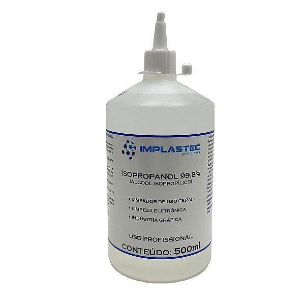 Álcool Isopropílico 99,8% Para Limpeza de Componentes Eletrônicos e PCI Com 500ml - Implastec