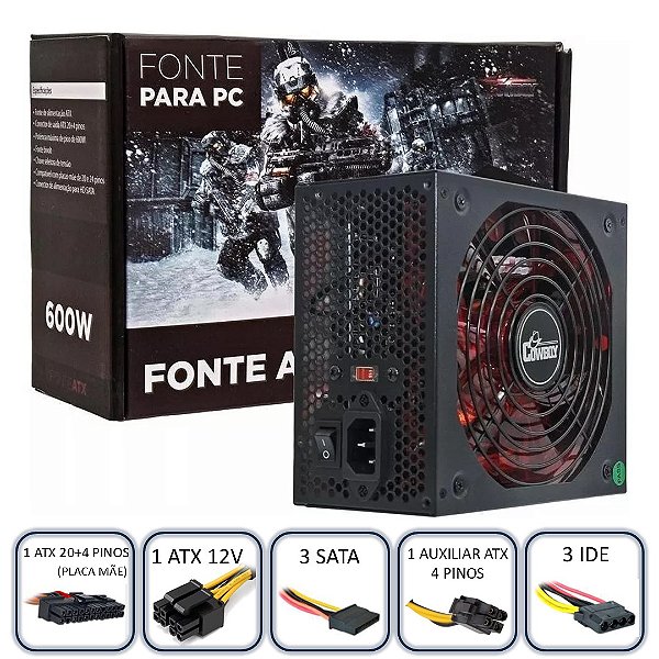 Fonte de Alimentação Para PC 600W ATX, Bivolt Manual - Knup Cowboy KP-535