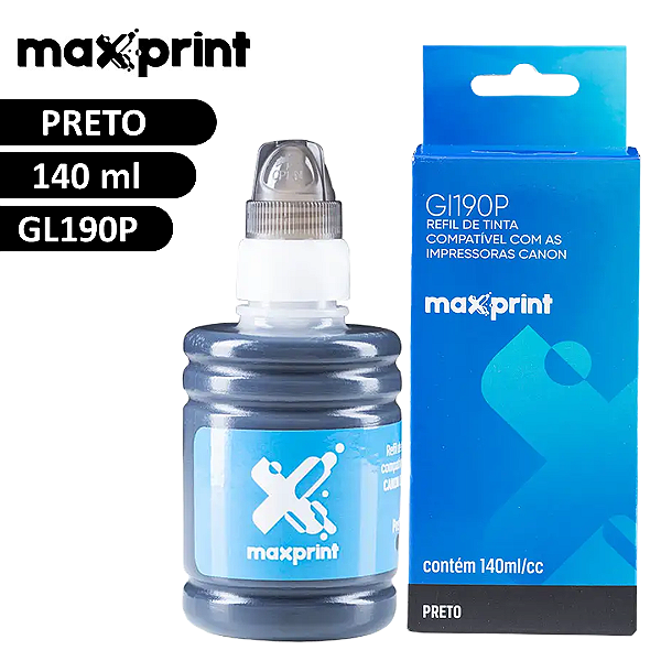 Tinta de Impressora Canon Gl190 Preto Compatível G1100 G2100 G3100 G3102 G4100 - Maxprint