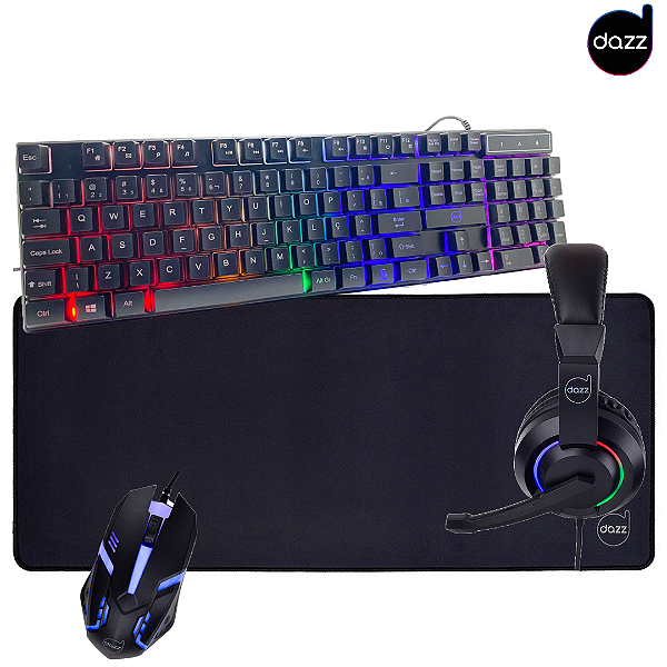 Combo Kit Gamer com Fio Led RGB Teclado, Mouse, Headset e Mousepad Grande - Dazz Novacore