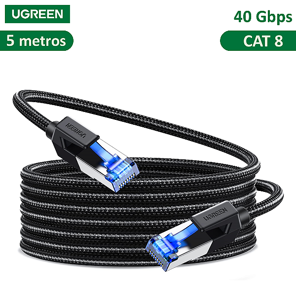 Cabo de Rede Cat 8 com 5 Metros, Alta Velocidade 40Gbps 2000Mhz, F/FTP, Trançado - Ugreen NW153