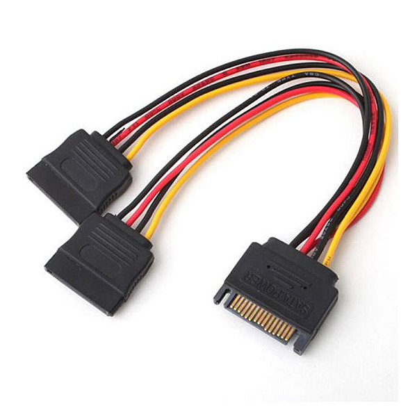 Cabo de Energia 2 Sata 15P (Fêmea) x 1 Sata 15P (Macho), Tamanho 20cm - Grasep D-CIC03