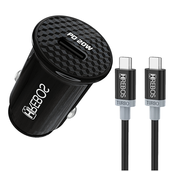 Carregador para Carro com 1 Saídas Tipo C 20w e Cabo Tipo C - Hrebos HS-353C