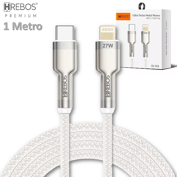 Cabo de Carregamento Tipo C Para iPhone 27W Metal Waves com 1 M - Hrebos CB-351i