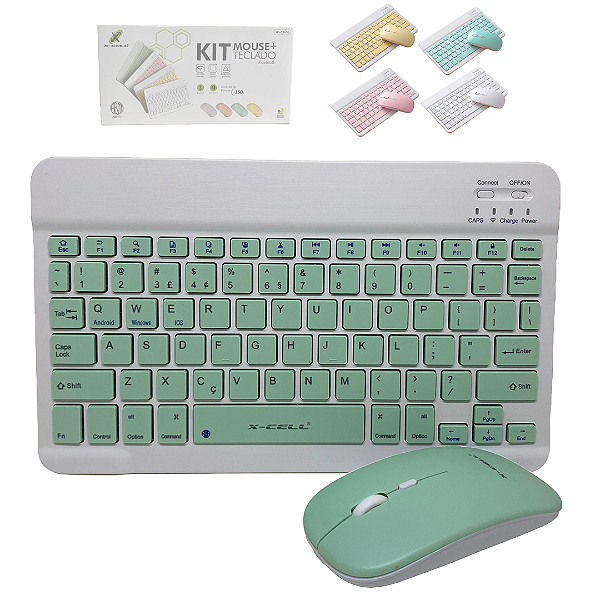 Kit Mini Teclado Recarregável e Mouse À Pilha Bluetooth, Verde - X-Cell XC-CB-06