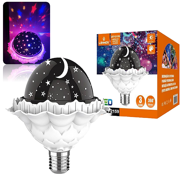Lâmpada de Led Giratória Estrelas Colorida - Lehmox LEY-2159