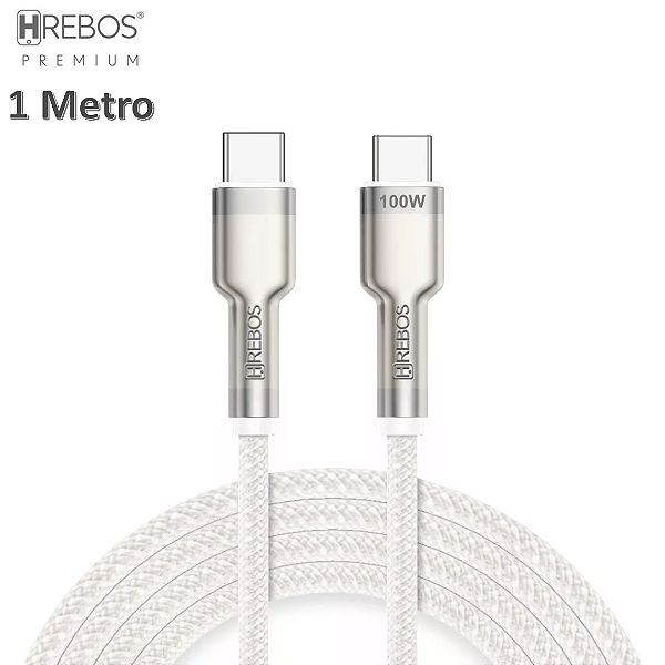 Cabo Tipo C Para Tipo C 100W com 1 Metro, Branco - Hrebos CB-351C