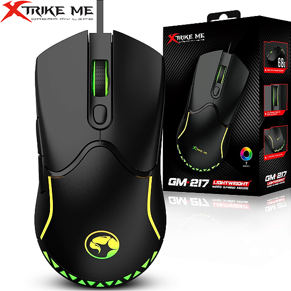 Mouse Gamer com Fio 3600 Dpi, RGB, 6 Botões, Polling de 125Hz ​​- Xtrike Me GM-217