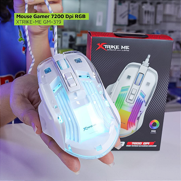 Mouse Gamer com Fio 7.200 Dpi, RGB, Design Transparente Branco - Xtrike-ME GM-319