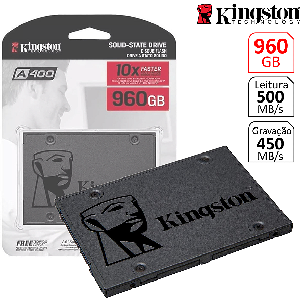 SSD 960GB SATA III 2.5", até 500MB/s para leitura e 450MB/s para gravação - Kingston SA400S37/960G