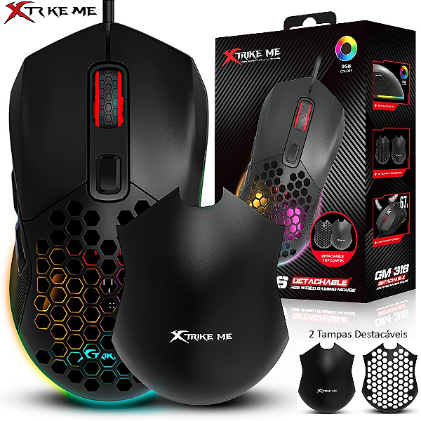 Mouse Gamer com Fio 7.200 Dpi, RGB, Design Customizável, Preto - Xtrike-ME GM-316W