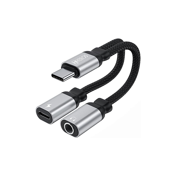 Adaptador de Fone de Ouvido Tipo C para Áudio P2 3.5mm (Música) + Tipo C (Carregamento) - Hrebos HS-229