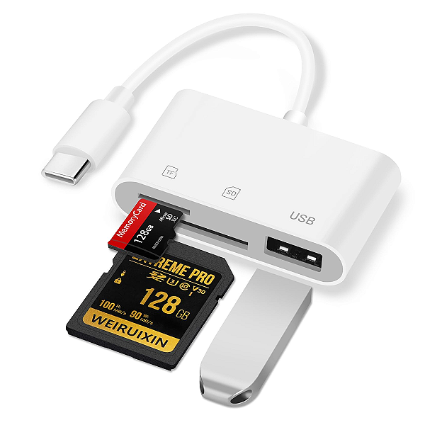 Cabo Adaptador OTG Tipo C para USB 2.0, Leitor de Cartão de Memória SD e TF Card
