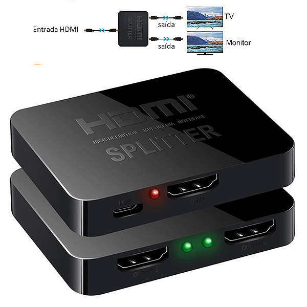 Splitter HDMI Divisor 1 Entrada X 2 Saída, V1.4, Resolução HDTV até 1080p/4K