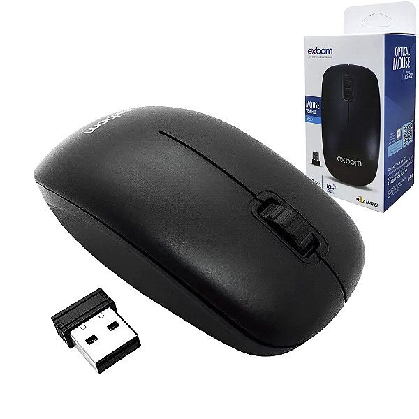Mouse Óptico Sem Fio 1.200 DPI, 3 Botões, Compacto, Ambidestro, Preto - Exbom MS-S22