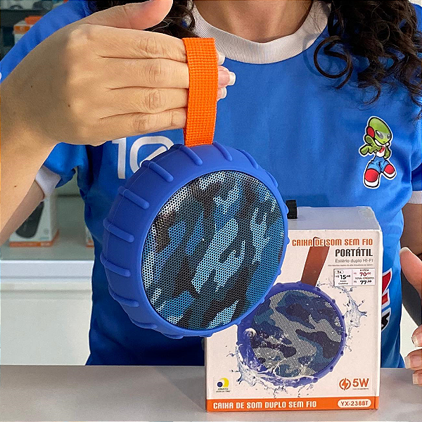 Mini Caixa de Som Portátil Bluetooth 5W, Resistente à Água, Azul - H'Maston YX-238BT