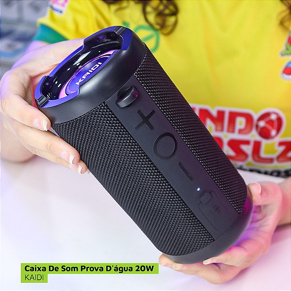 Caixa de Som Bluetooth Sem fio 20W com LED, IPX7 Resistente a Água, TWS, Rádio - Kaidi KNX6950