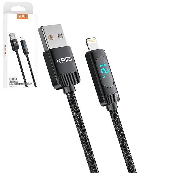 Cabo de Carregamento para iPhone 12W com 1 Metro e Display LED, Trançado - Kaidi KD-104A