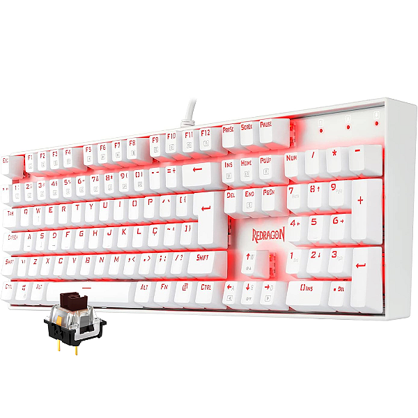 Teclado Mecânico Gamer com Fio Redragon Mitra K551W, LED, Switch MK2 Marron, ABNT2, Branco