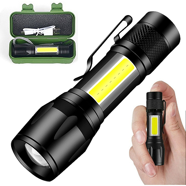 Mini Lanterna Recarregável 300 Lumens LED, Lâmpada XPE+COB, IPX4 - Bomvink Bom-4304