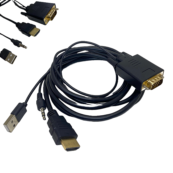 Cabo Conversor HDMI para VGA com Saída de Áudio P2, Cabo 1.5 metros - Grasep D-VUH01