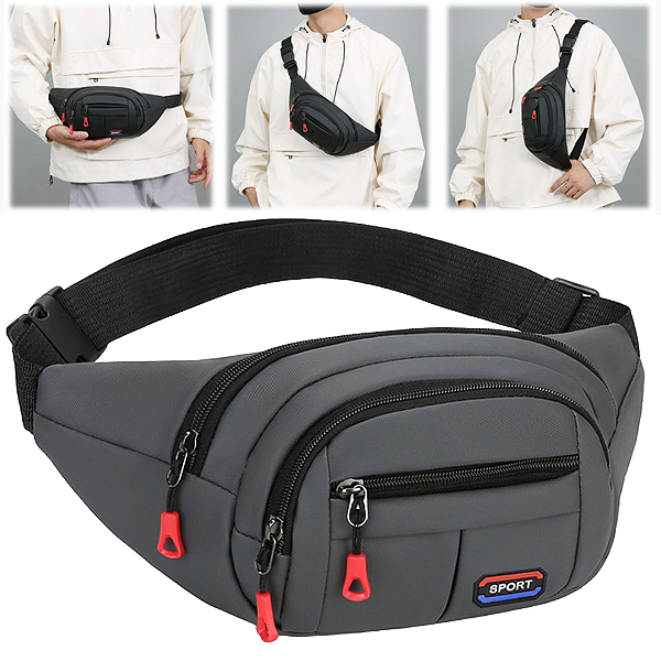 Pochete Impermeável Bolsa Transversal ou Cintura, Cor Cinza - Sport A2502