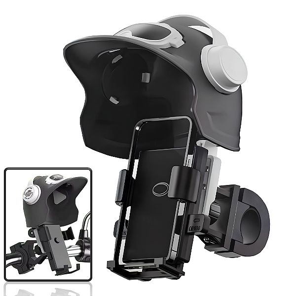 Suporte de Celular para Moto com Capacete, Proteção Solar e Chuva, Preto - Lehmox LEY-2112