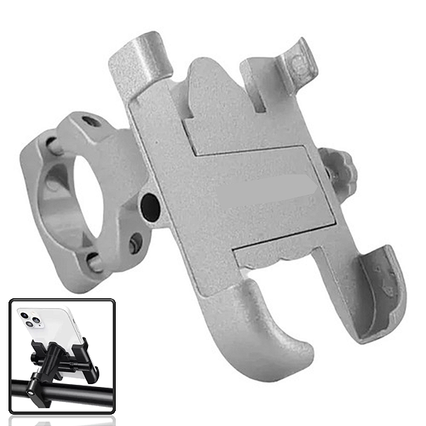 Suporte de Celular Para Moto de Alumínio, Prata - Tomate MTG-035