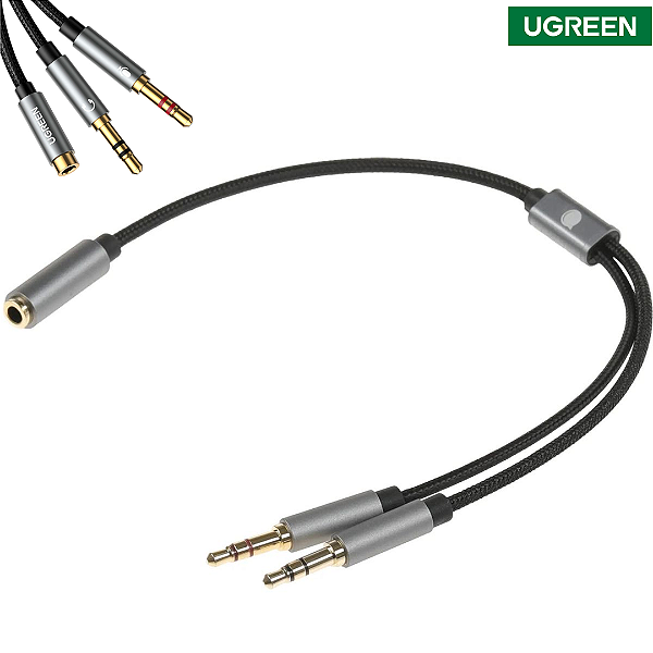 Cabo Adaptador de Áudio P2 (Fêmea) para 2xP2 (Macho) 3.5mm com 20cm - Ugreen AV140