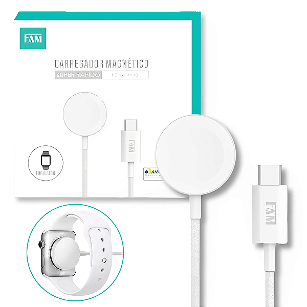 Carregador Magnético Indução para Relógio Smartwatch 15W Super Rápido - FAM FCA-QW28