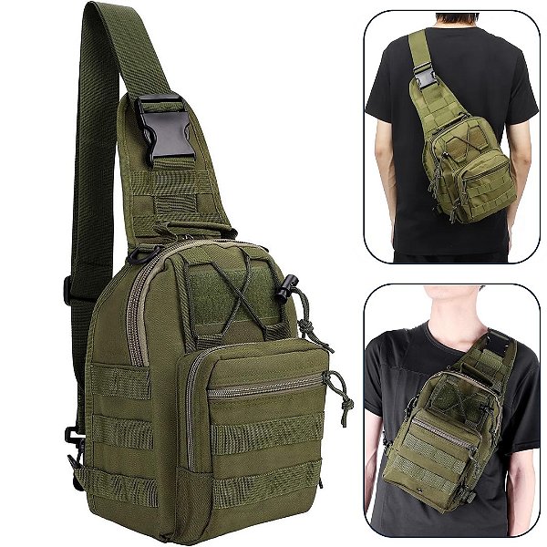 Mini Bolsa Mochila Tiracolo Transversal Tática no Estilo Militar Cor Verde - B014