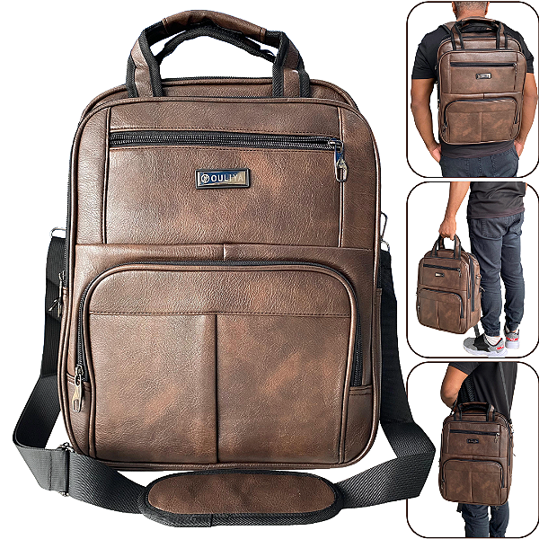 Mochila Para Notebook até 15.6" Unissex em Couro Sintético Marrom, Design Premium - Ouliya 99111-1