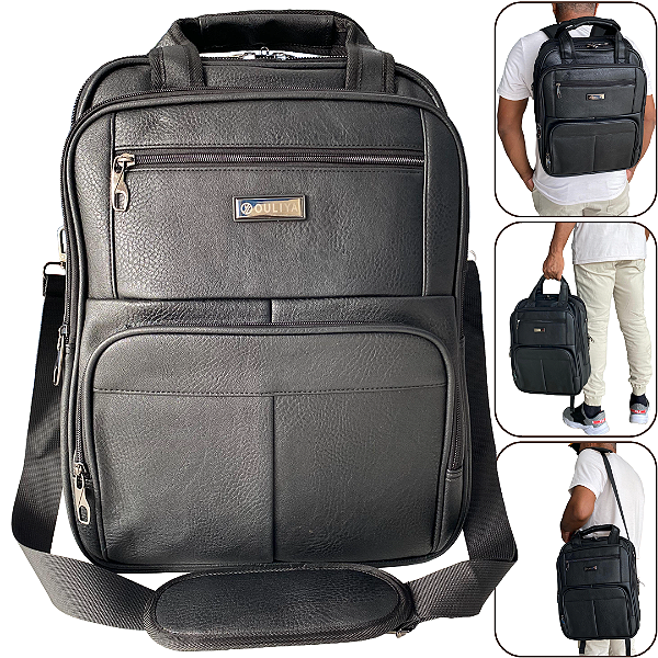 Mochila Para Notebook até 15.6" Unissex em Couro Sintético Preto, Design Premium - Ouliya 99111-6
