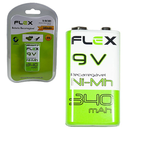 Bateria Recarregável 9V 340mAh - Flex FX-9V/34B1