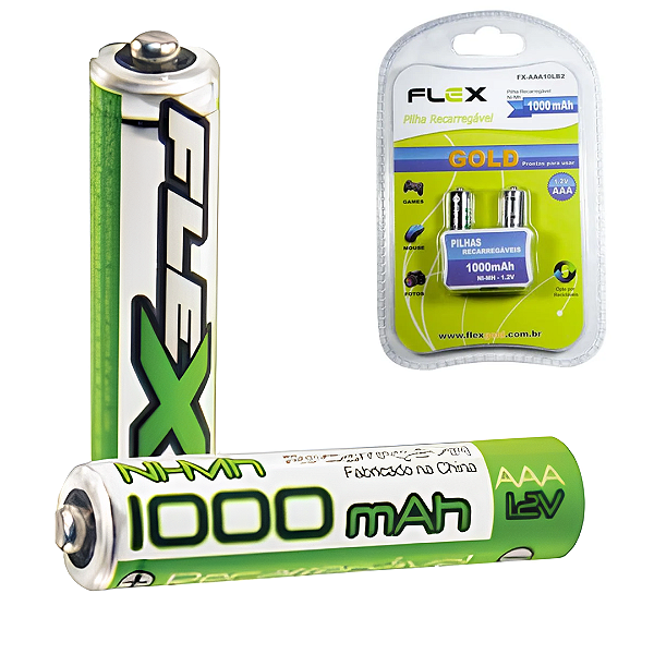 Pilha Recarregável AAA (Palito) Ni-MH 1000mAh com 2 Unid - Flex FX-AAA10LB2