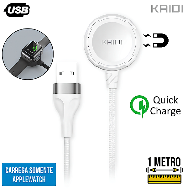Carregador Magnético Indução para Relógio Smartwatch, Branco - Kaidi KD-9091