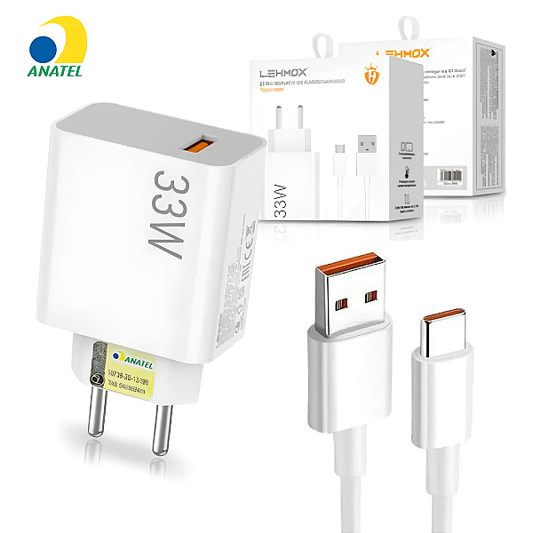 Carregador Turbo 33W USB + Cabo Tipo C - Lehmox LE-407 TypeC