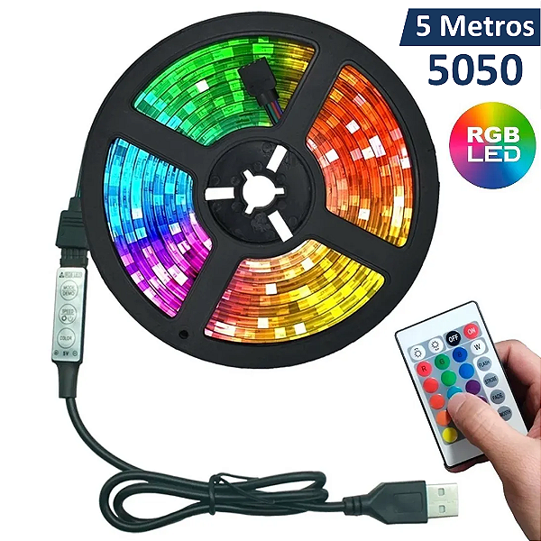 Fita de LED 5050 RGB 30 LED/m IP65 com 5 Metros e Controle - Lelong LE-2227