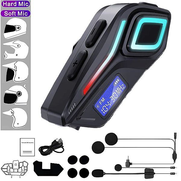 Fone de Ouvido para Capacete Moto Bluetooth 5.4 À Prova d'Água - Lehmox LEF-GM10