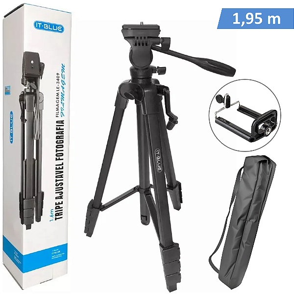 Tripé para Câmera Fotográfica e Celular até 1.95 Metros Ajustável com Nível - It-blue LE-3411