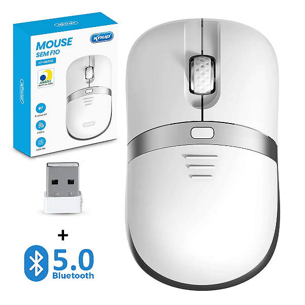 Mouse Óptico 2x1 Sem Fio Bluetooth + Adaptador, Recarregável, 2.400DPI - Knup KP-MU022