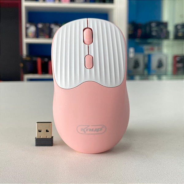 Mouse Óptico Sem Fio 1.600 DPI, 4 Botões, Compacto, Cor de Rosa - Knup KP-MU028