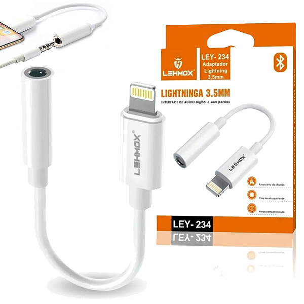 Adaptador de iPhone Lightning Para P2 (Fêmea), via Bluetooth - Lehmox LEY-234