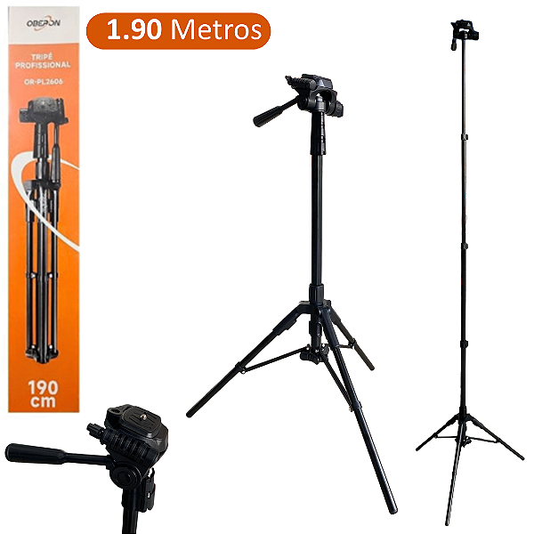 Tripé para Câmera Fotográfica e Celular 61cm até 1,90 Metros Ajustável - Oberon OR-PL2606
