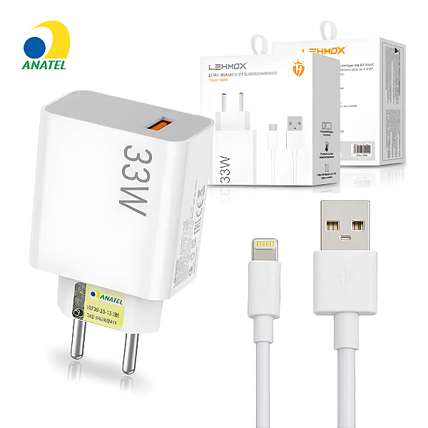 Carregador Turbo 33W USB + Cabo Tipo iPhone - Lehmox LE-407 IOS