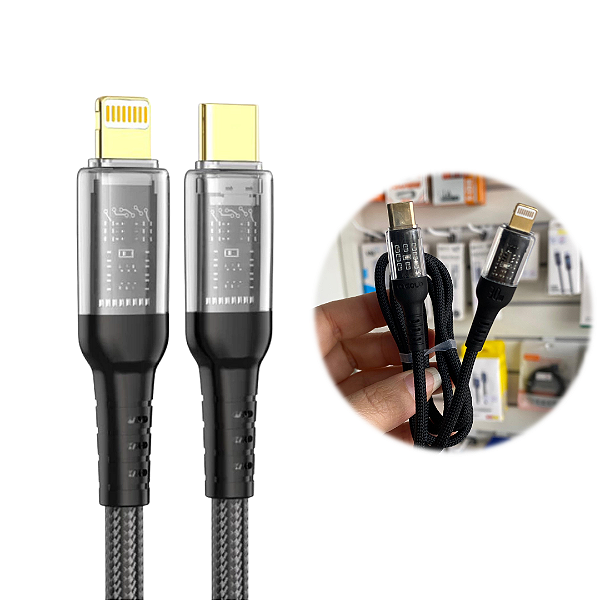 Cabo Tipo C para iPhone com Led Rápido Turbo PD 30W com 1 Metro - α'Gold CB87